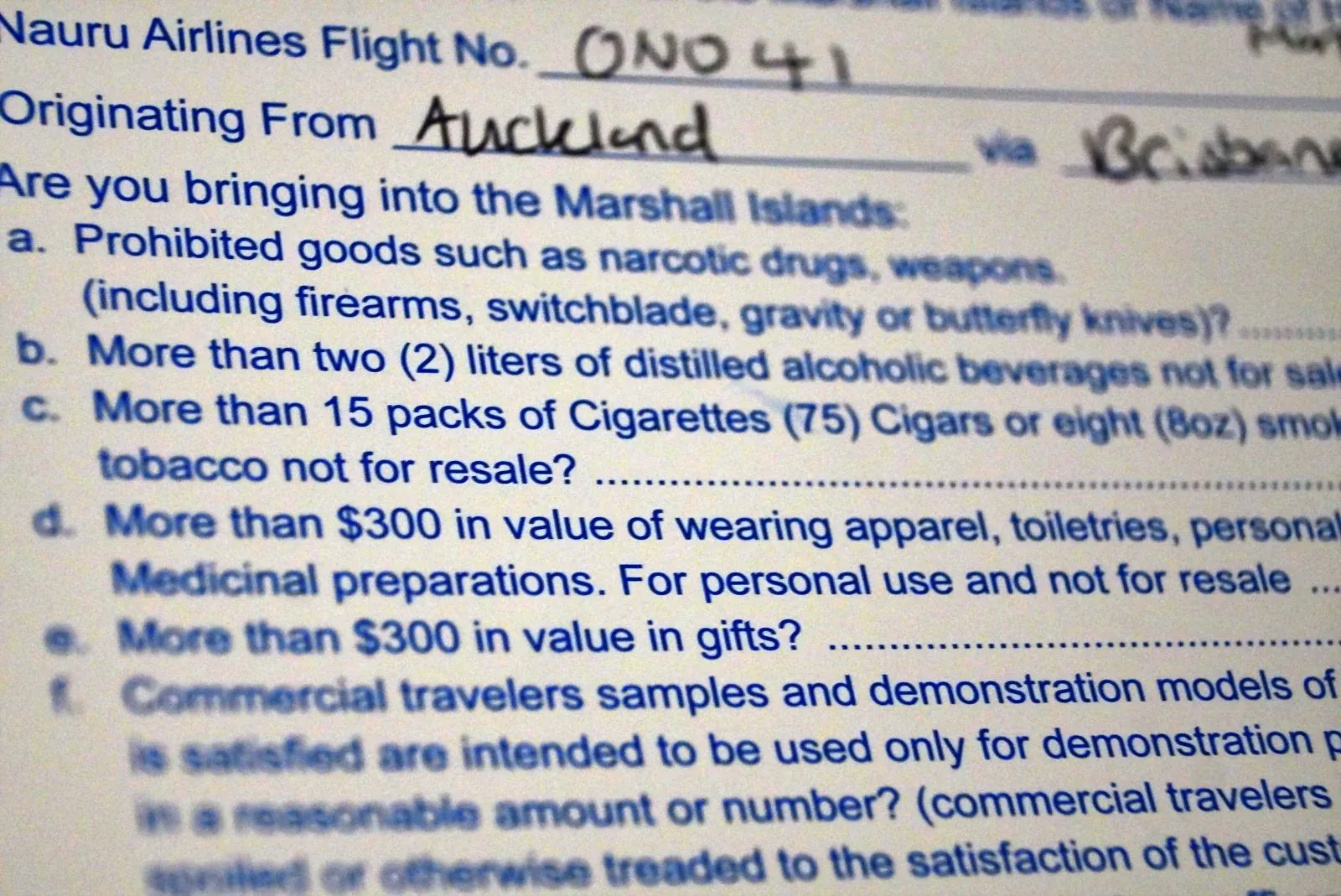 Duty Free Allowance Customs Arrival Card CUNL CREDIT MarshallIslandsPocketGuide.com
