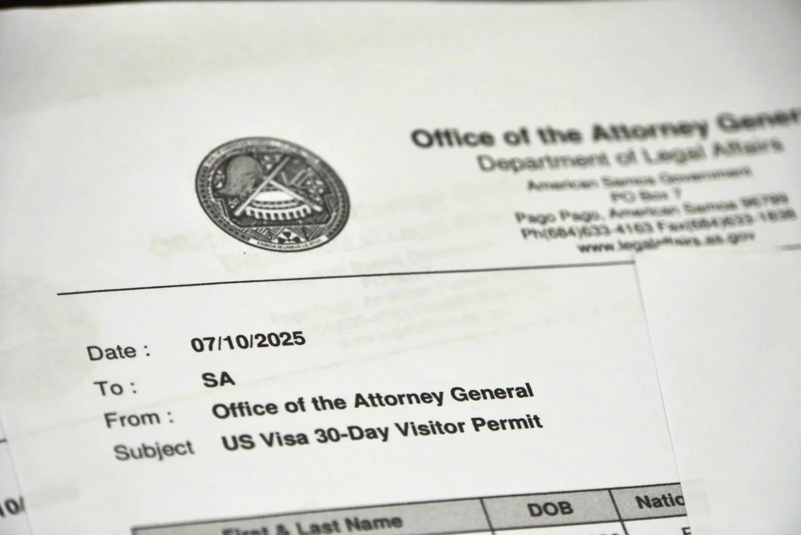 Entry Permit OK to Board Visa CREDIT AmericanSamoaPocketGuide.com